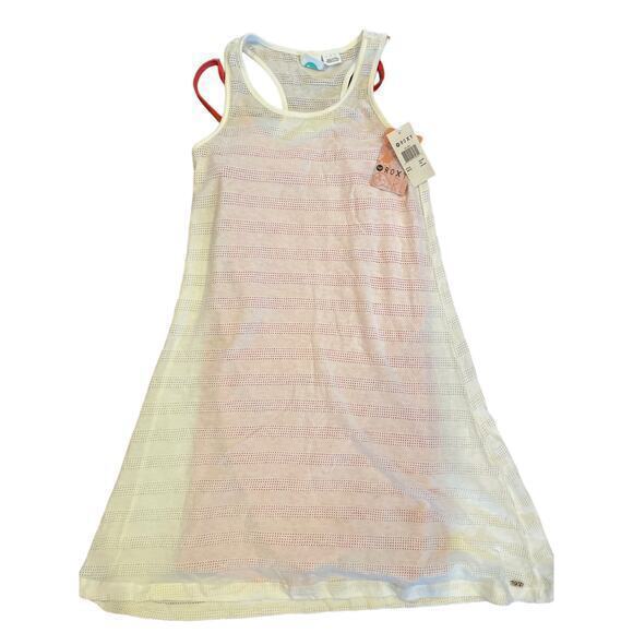NWT ROXY Big Girls' Tea Time Dress White Crochet Top Dress & Coral‎ Tank Under - Picture 2 of 13